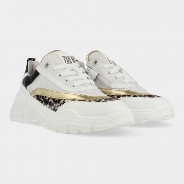 Goud Witte Sneakers Met Leopard Print | Red-Rag 13262