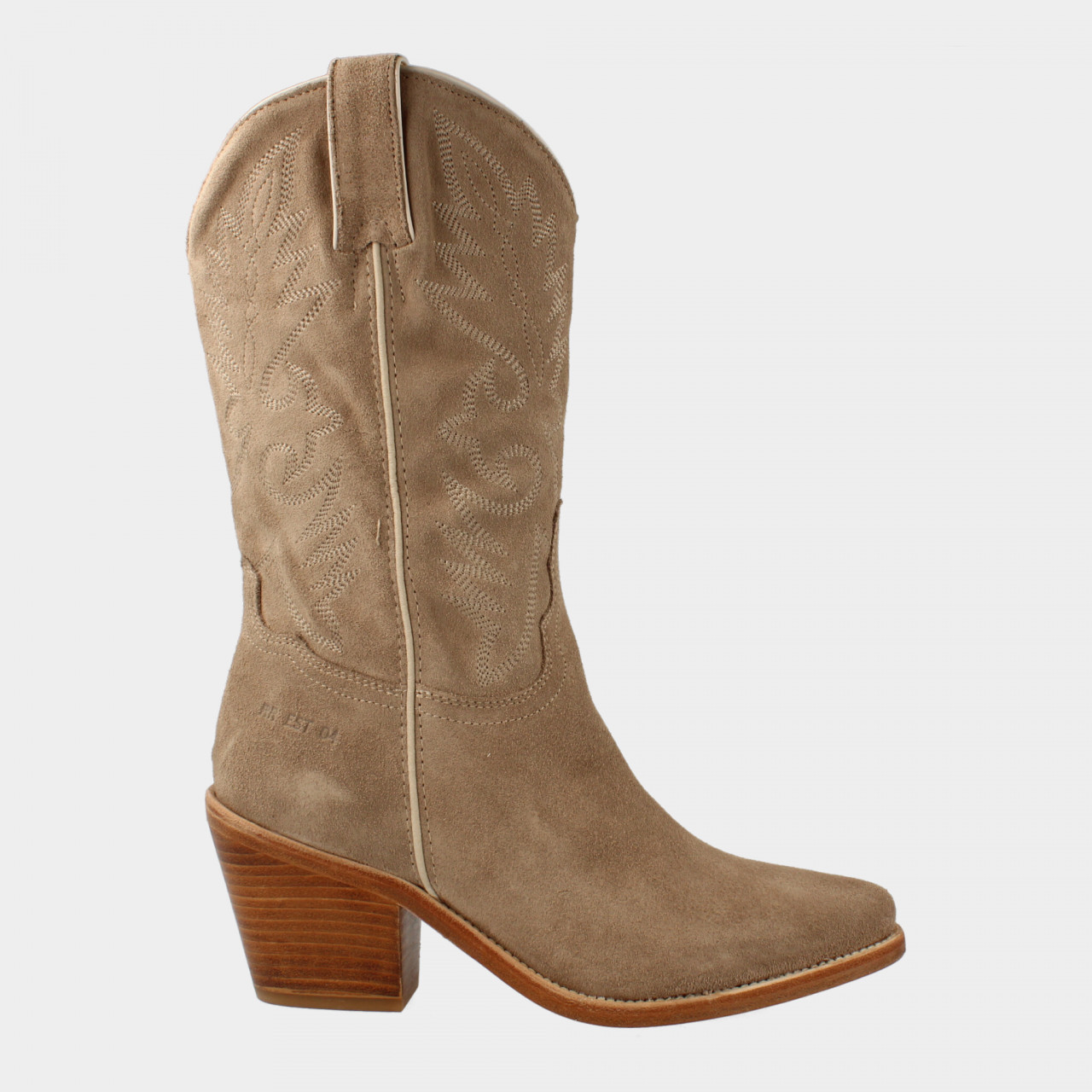 Red-Rag Mid Hoge Beige Suede Cowboy Laarzen | 77088 - Schoenen.nl
